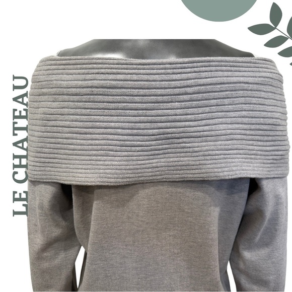 🛍️3/$40 Le Château Gray Off-the-Shoulder Sweater | Ribbed Foldover Collar XXL - Picture 6 of 7